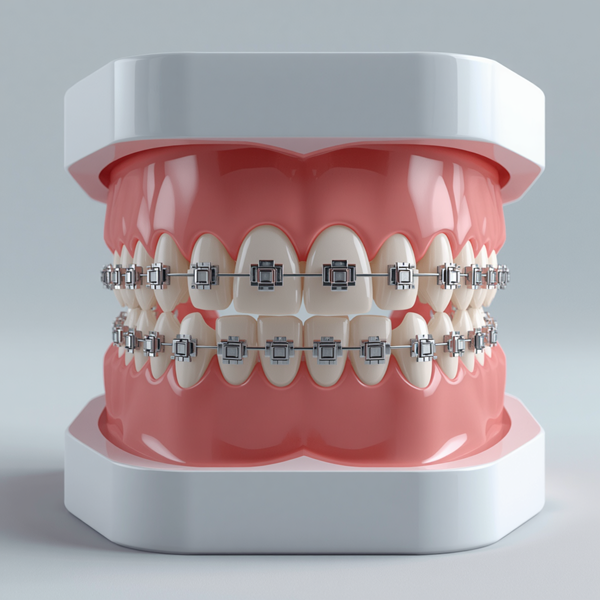 3D model of metal and ceramic dental braces