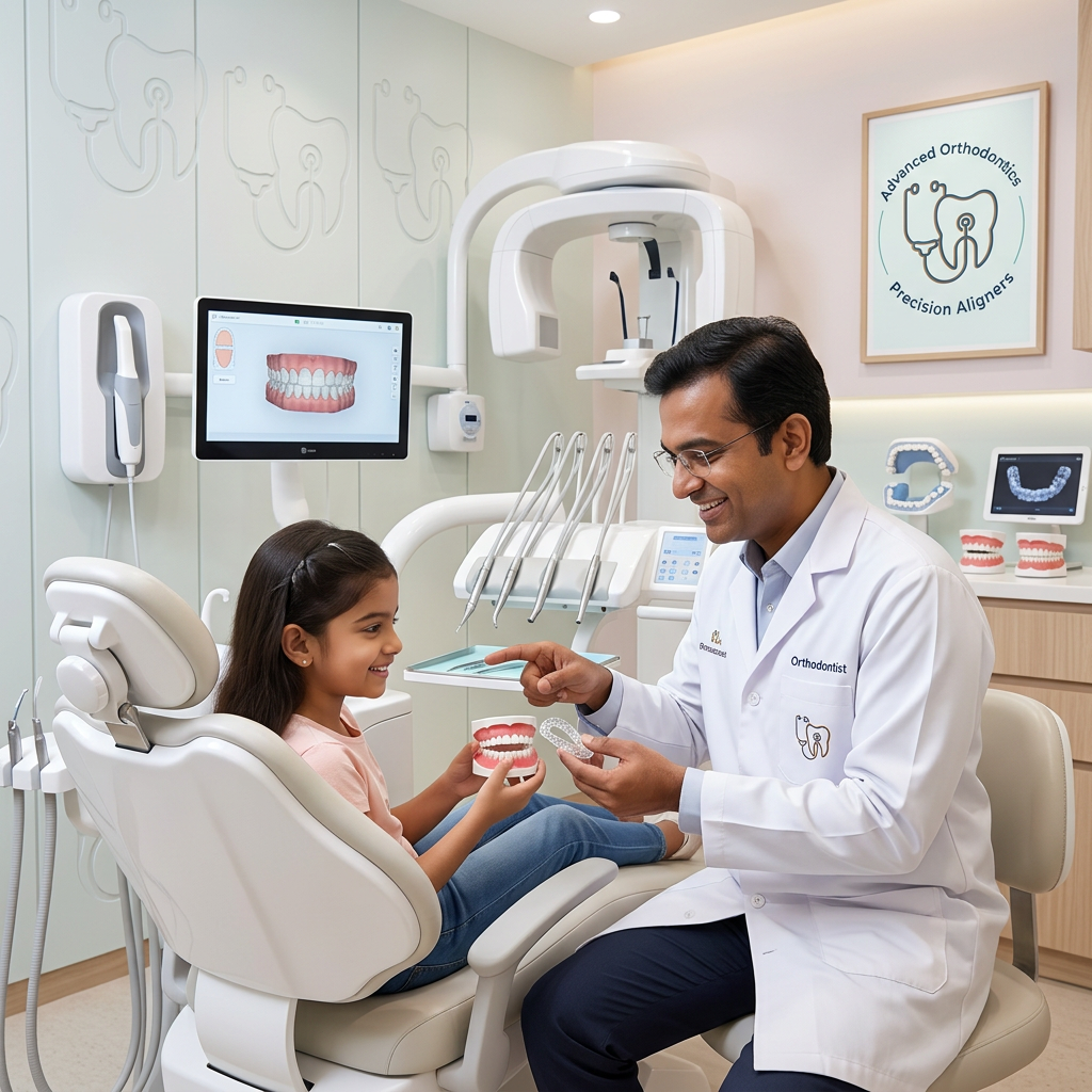 Kid-friendly dentist consulting a young patient at Smile Masters Dental, Electronic City